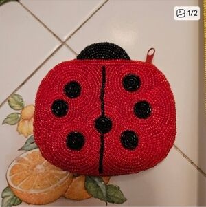 Red Beaded Ladybug Change Purse